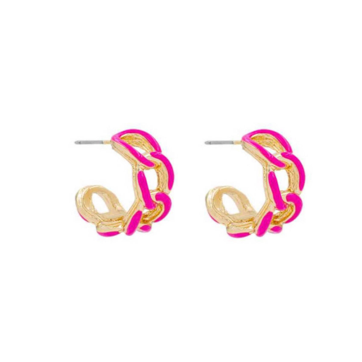 Pink + Gold Acrylic Link Hoop Earrings