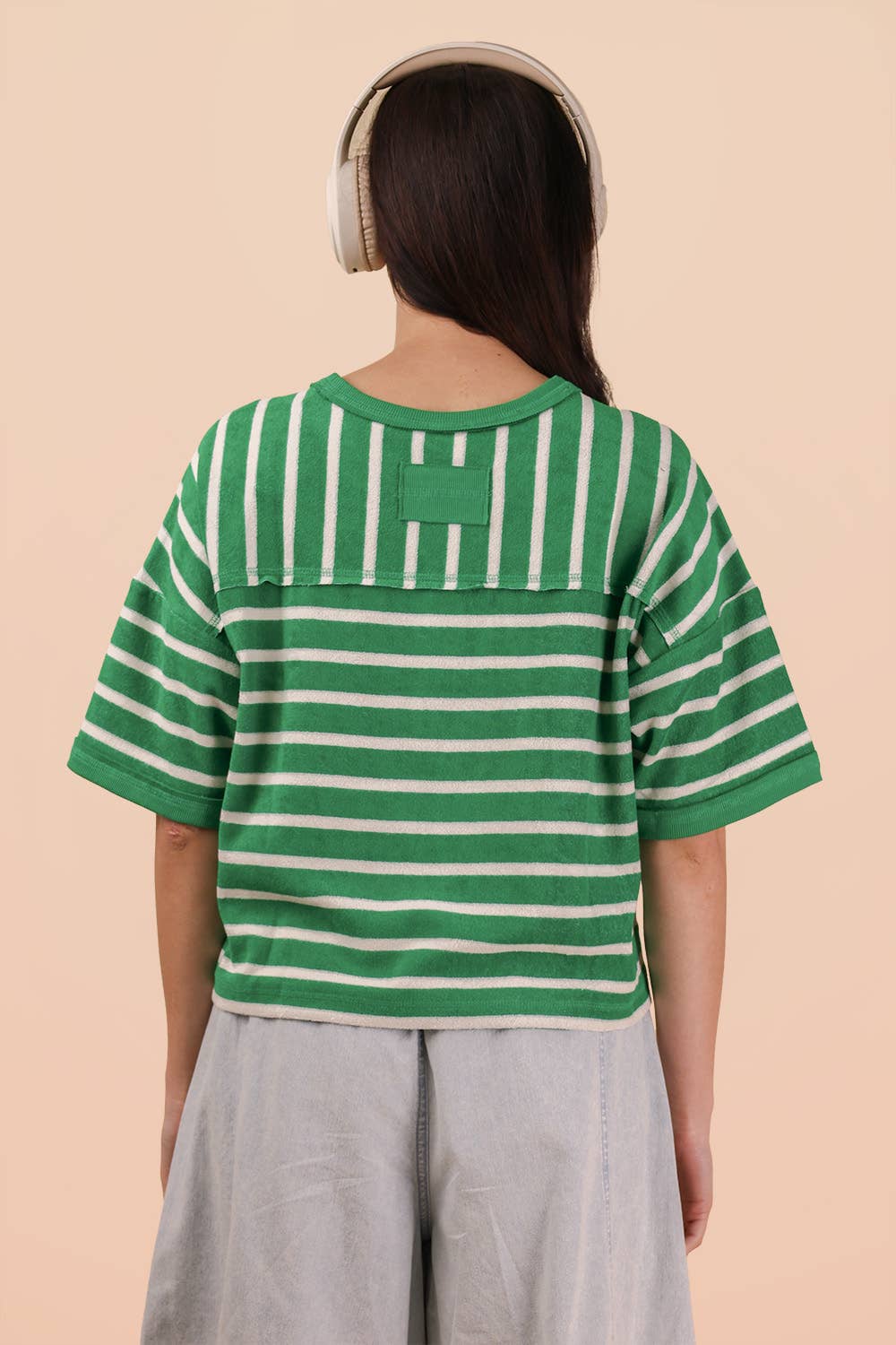 Oversized Striped Knit Top – Drop Shoulder Short Sleeve