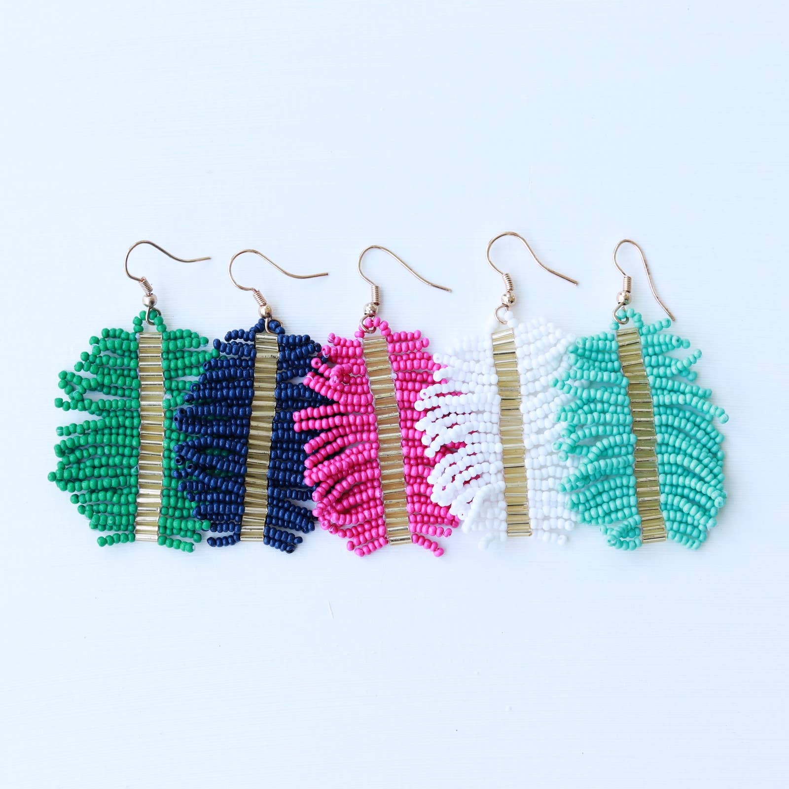Custom Navy Beaded Palm Fringe Earring