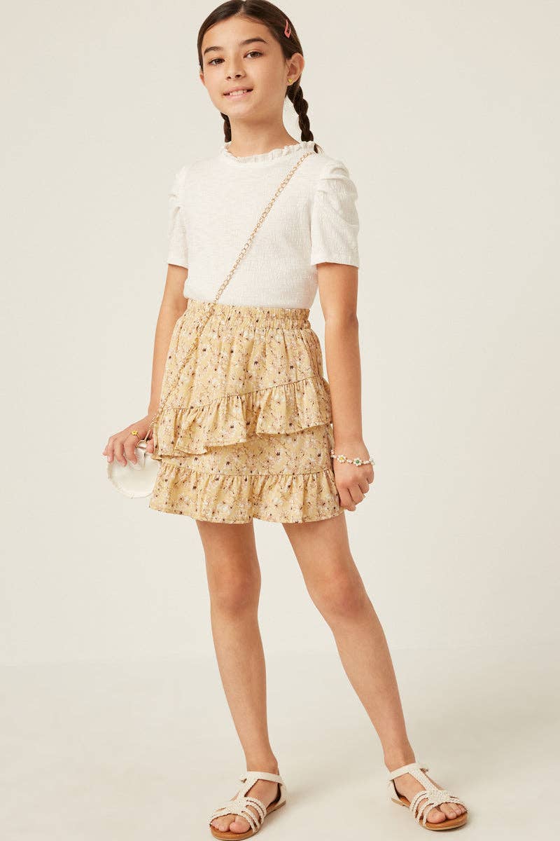 Girls Floral Printed Asymmetric Ruffle Skirt