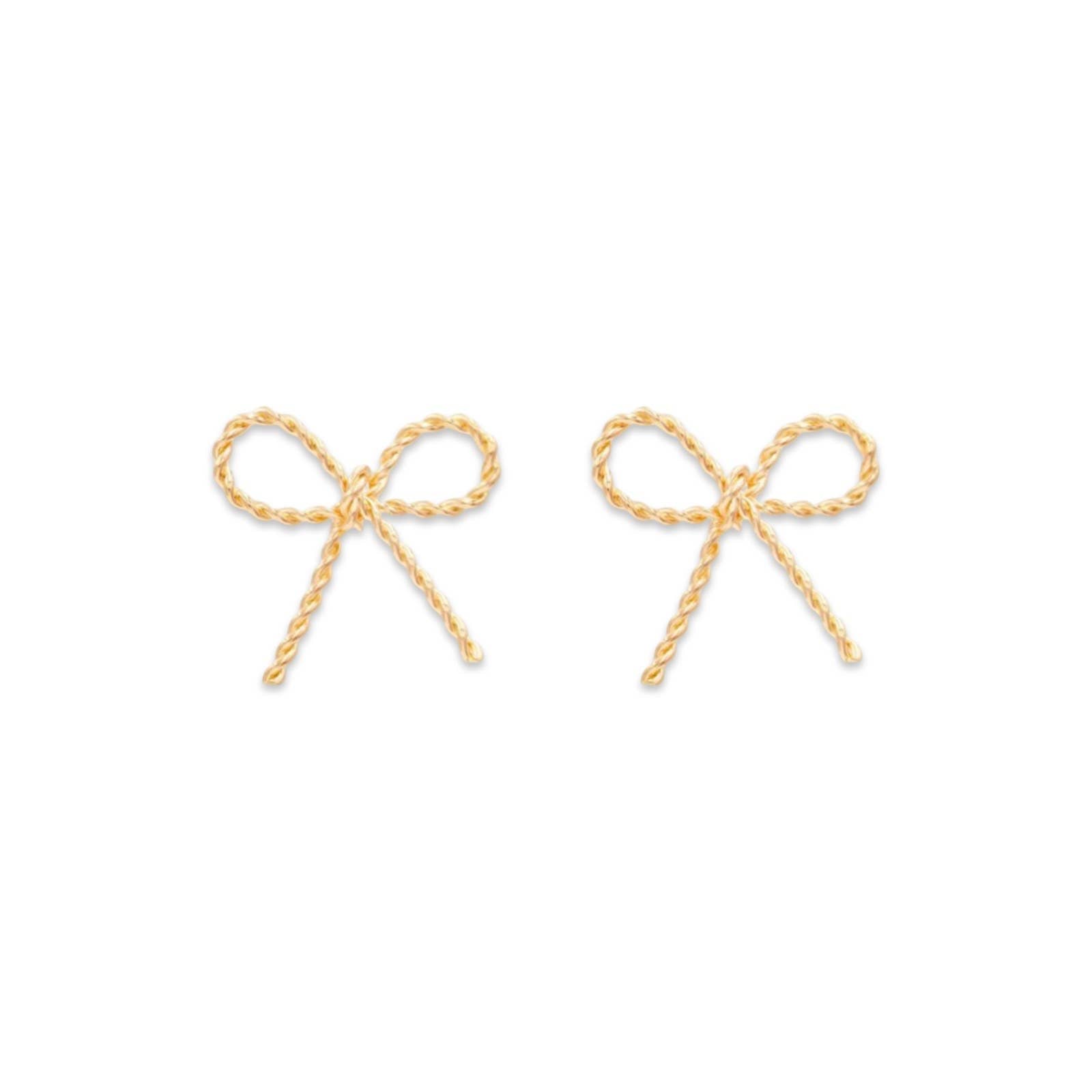Gold Textured Rope Bow Earrings