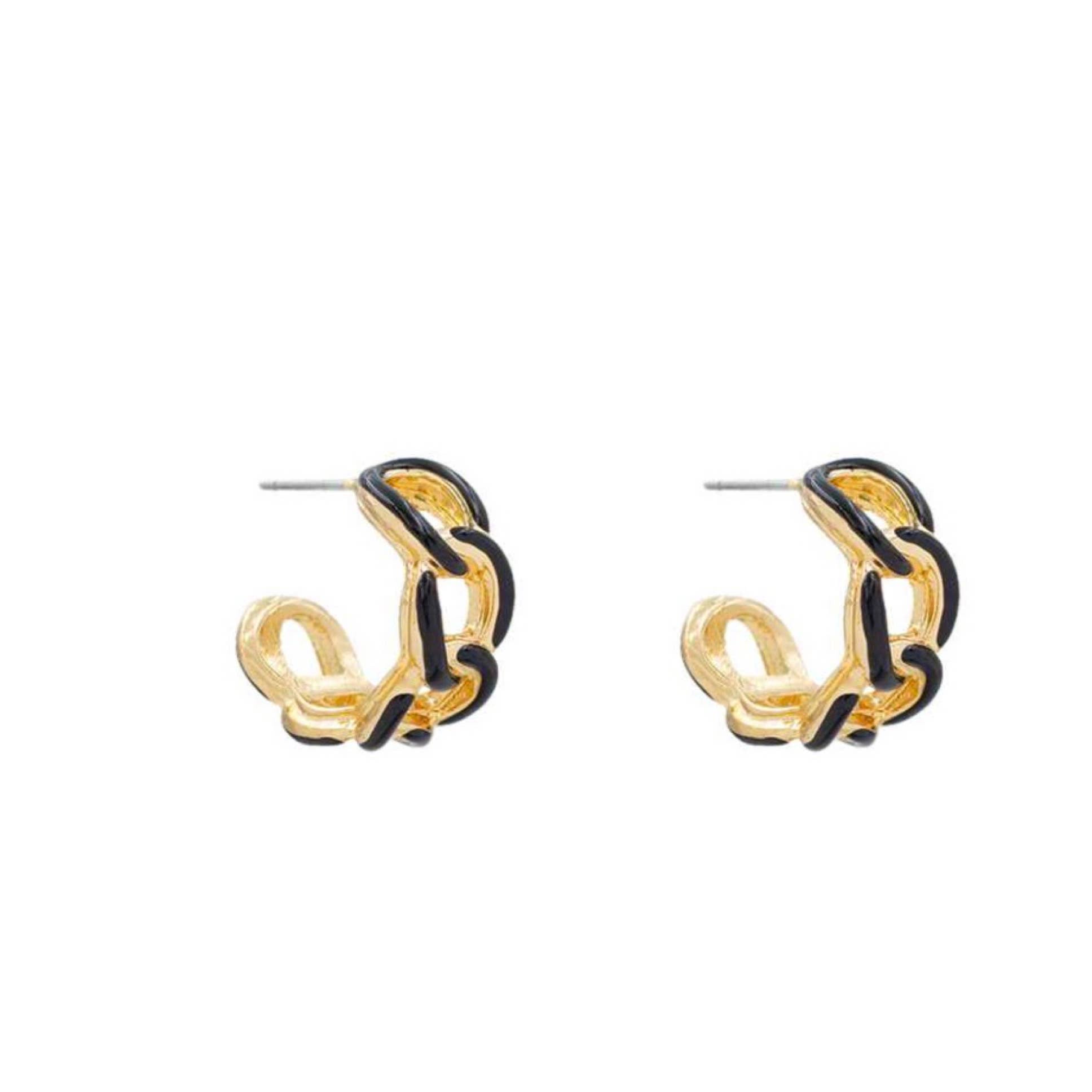 Black + Gold Acrylic Link Hoop Earrings