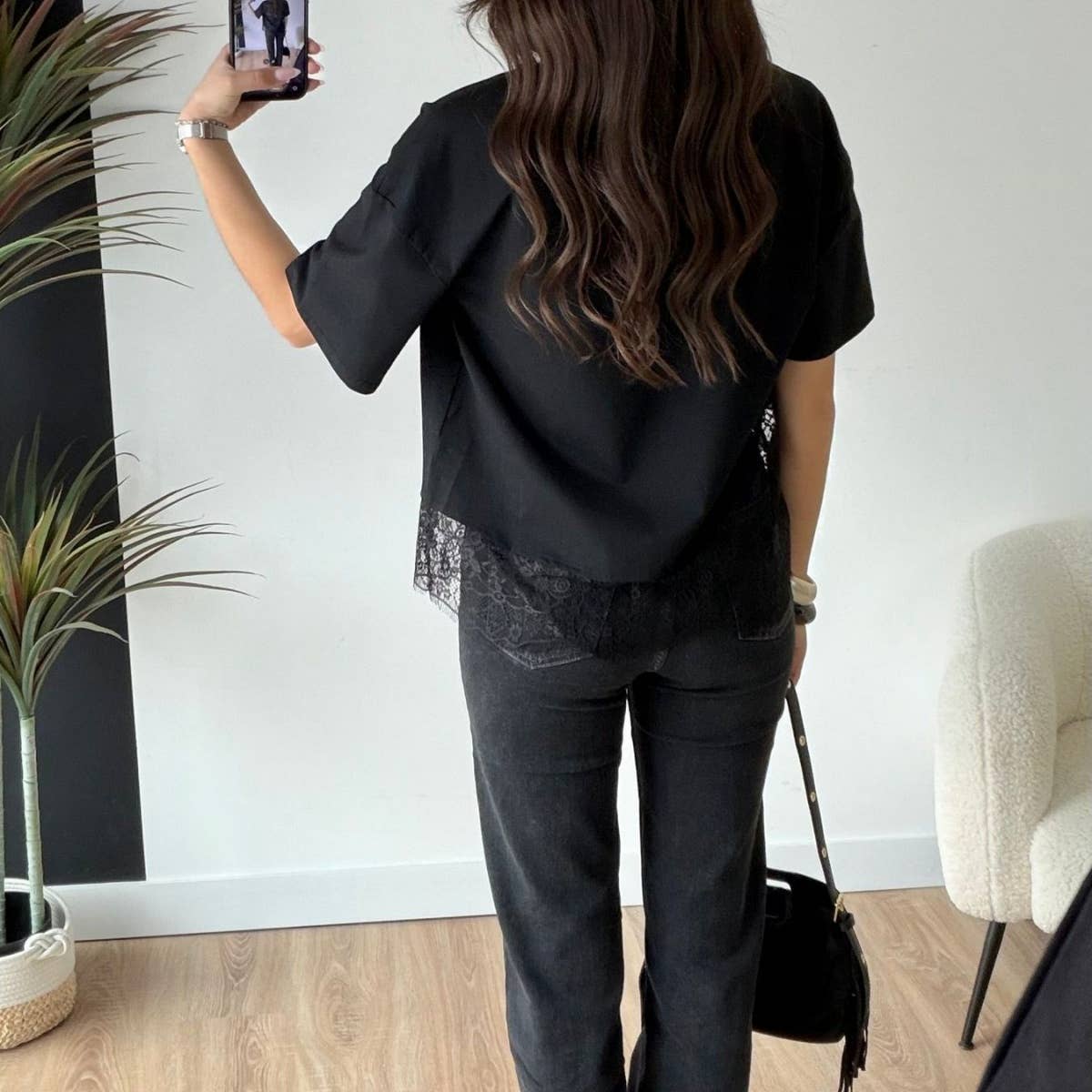 Lace Hem Layered Oversized Tee Top