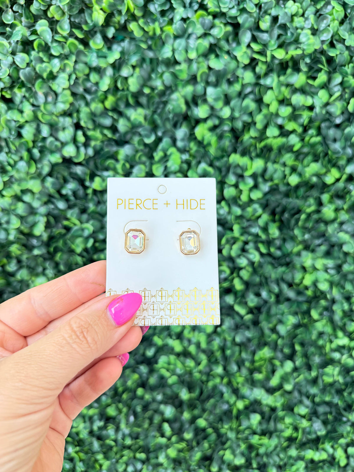 Crystal Emerald Cut Stud Earrings | Gold Statement Studs