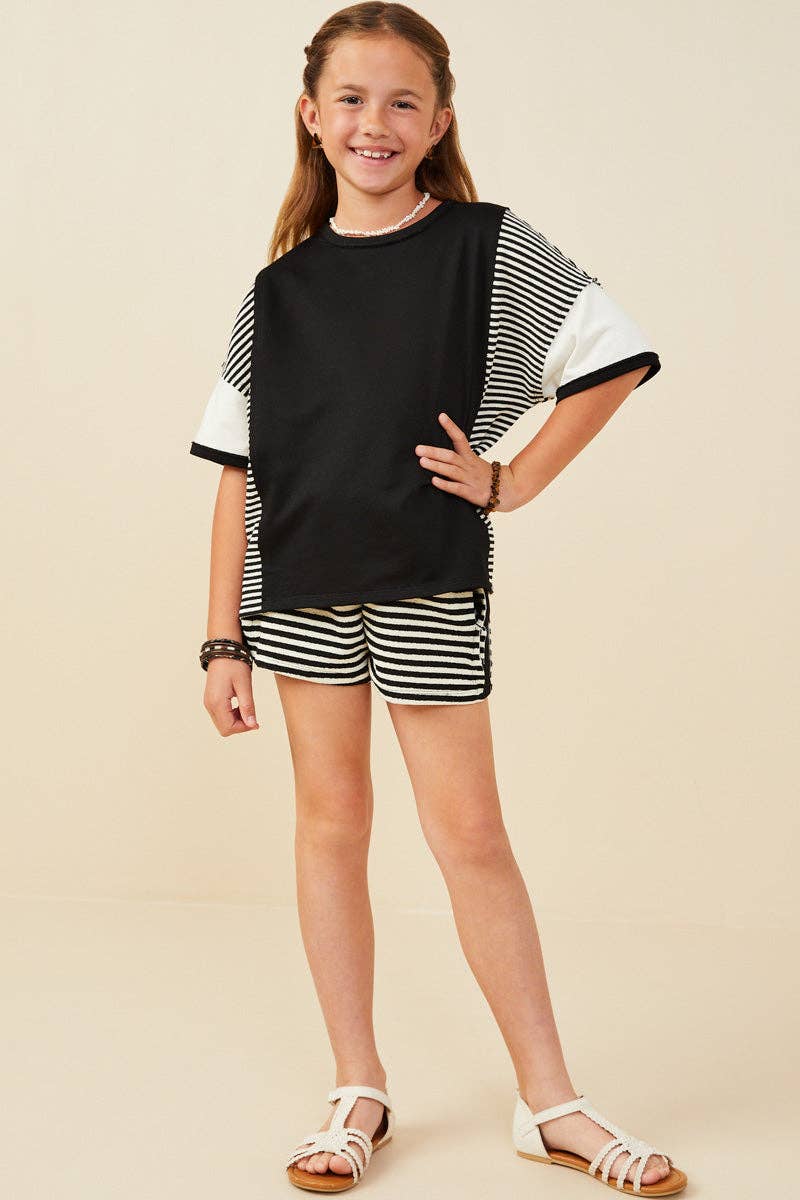 Girls Colorblock Stripe Insert Knit T Shirt