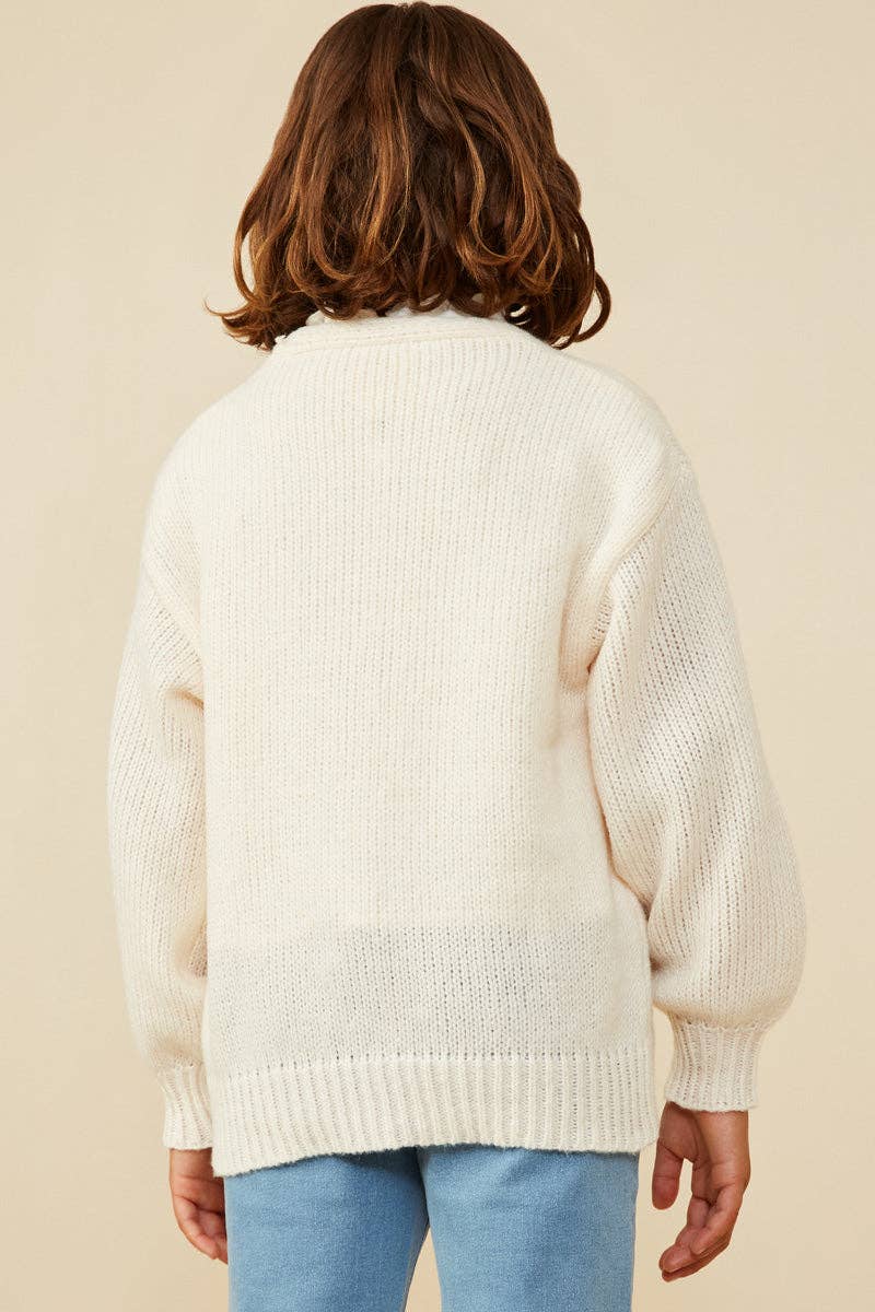 Girls Lace Frilled Buttoned Sweater Cardigan