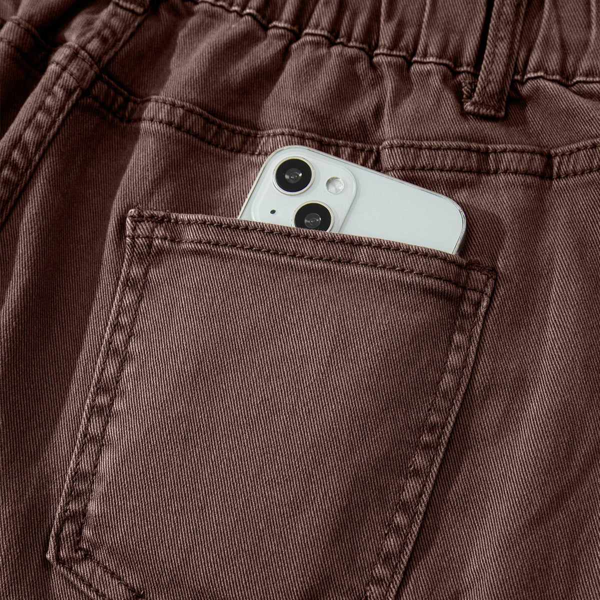 Solid Square Patch Pocket Ankle-length Barrel Jeans