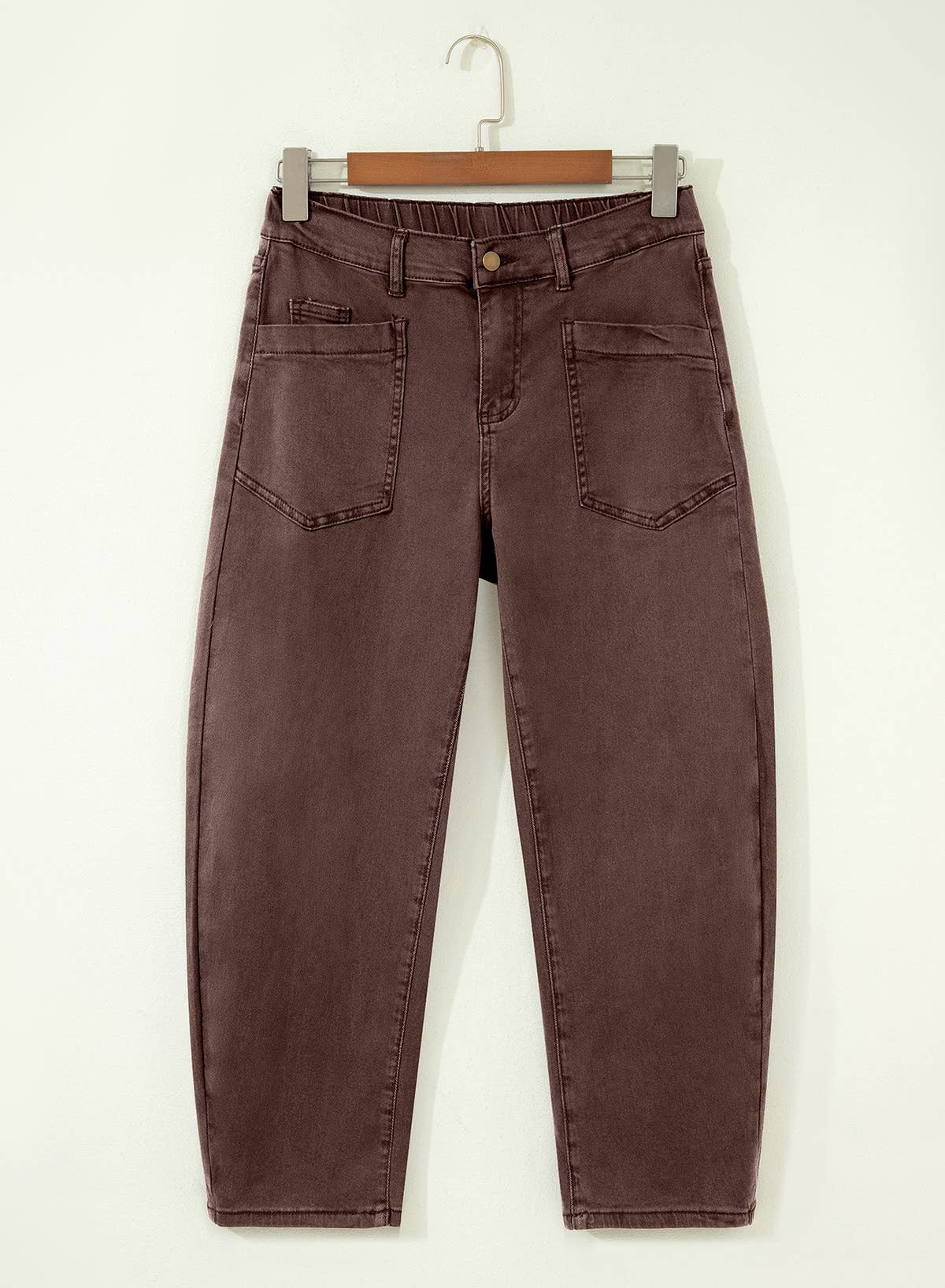 Solid Square Patch Pocket Ankle-length Barrel Jeans