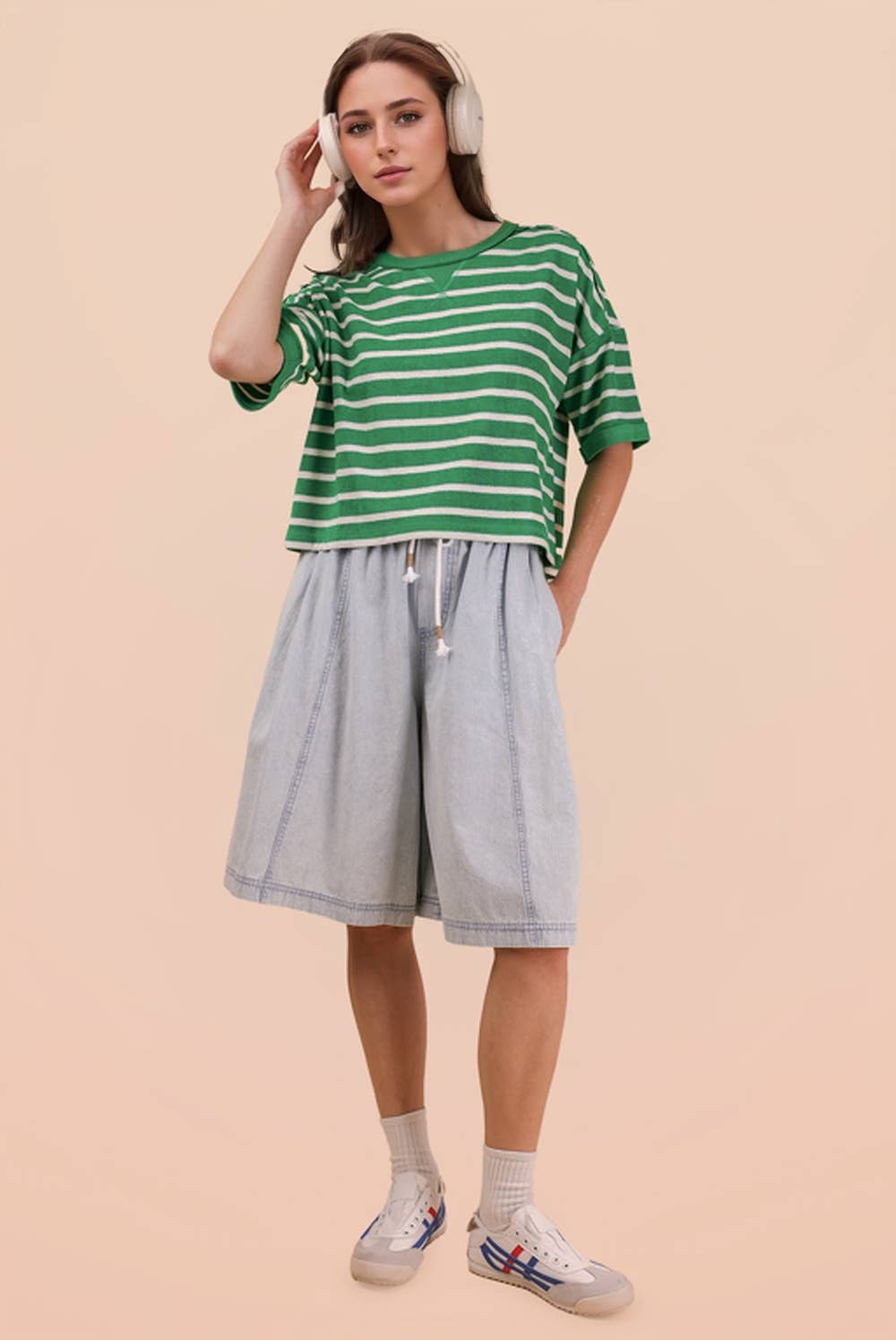 Oversized Striped Knit Top – Drop Shoulder Short Sleeve