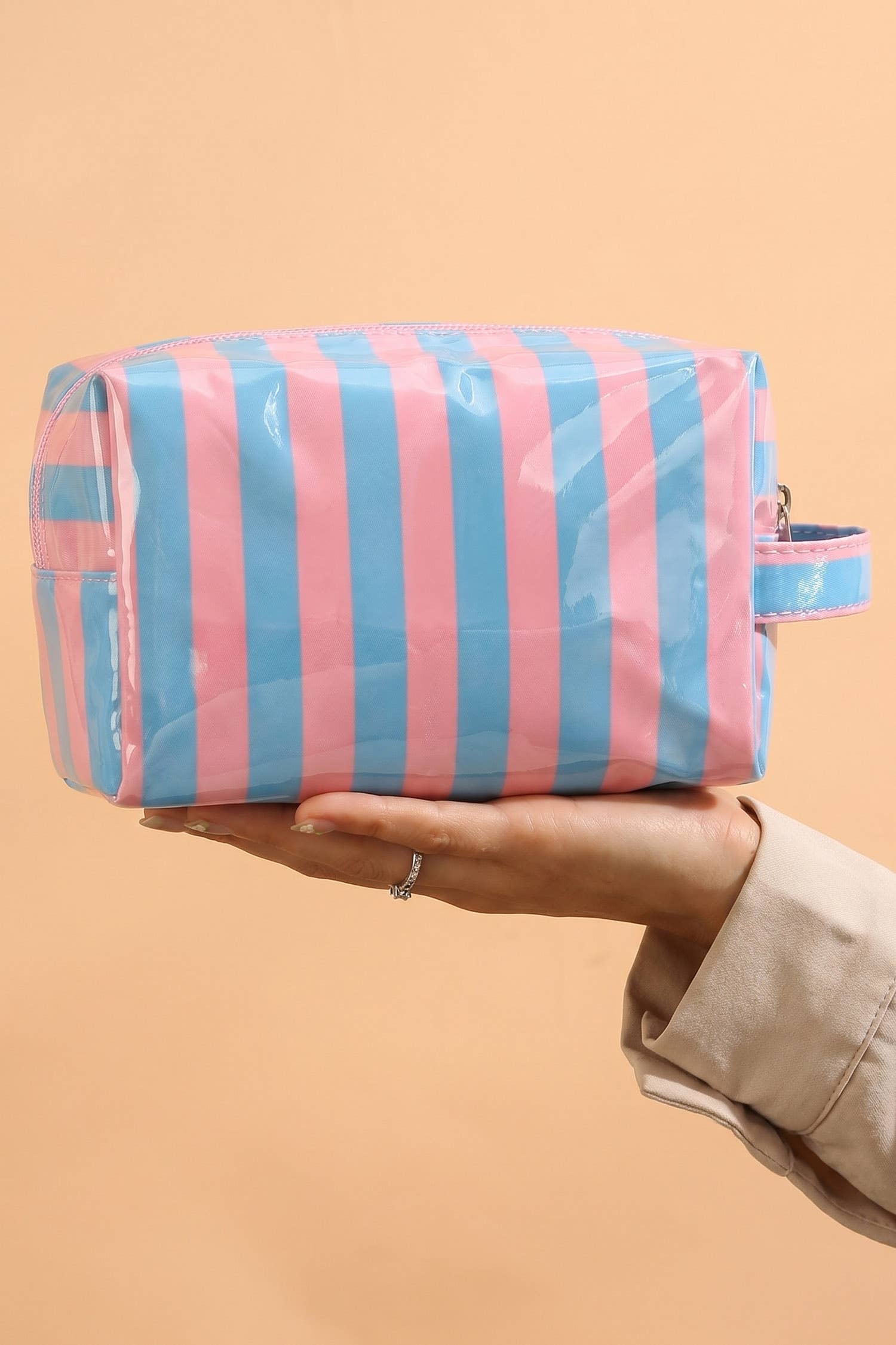 LAS Striped Durable Zipper Handle Cosmetic Bag
