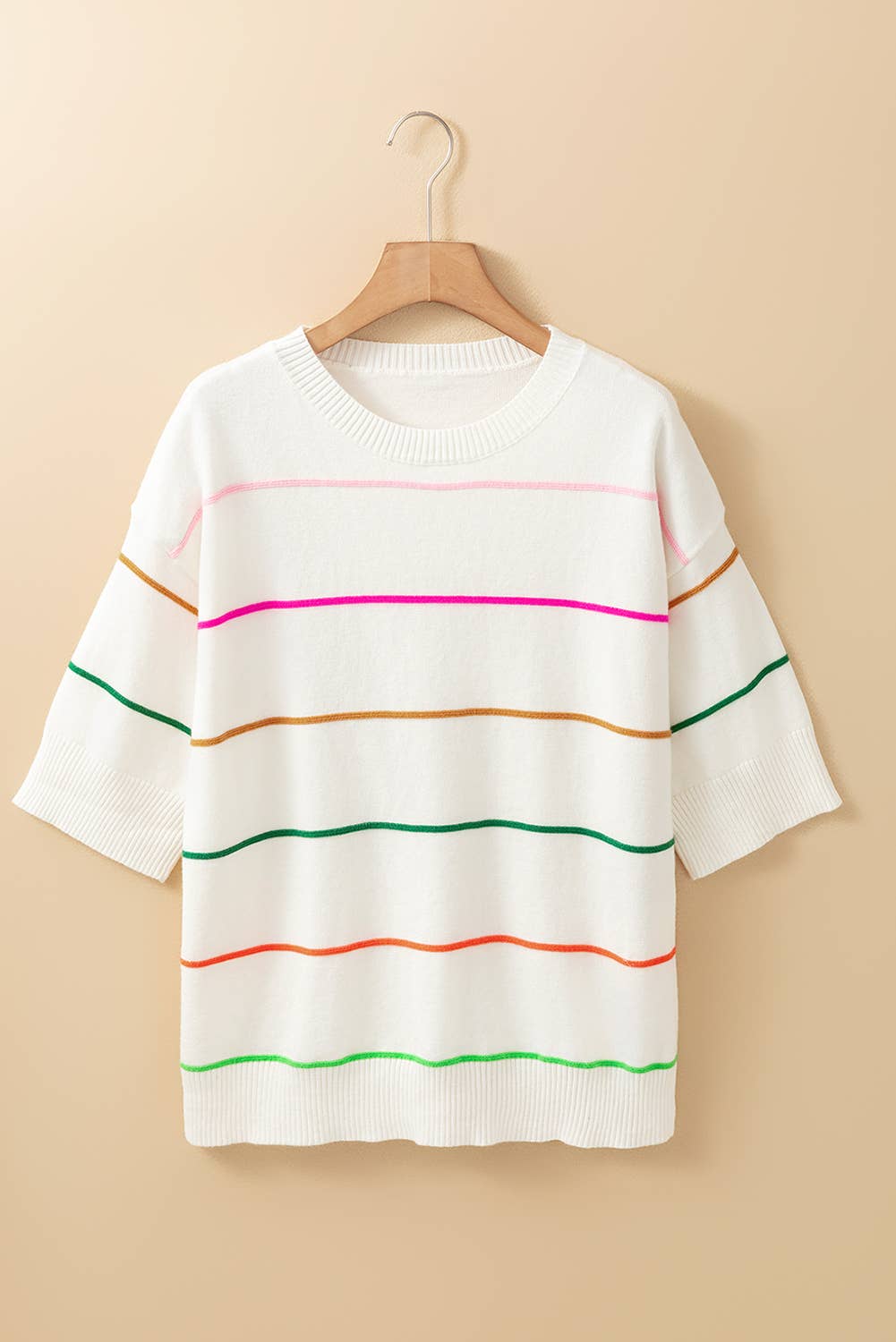 Colorblock Striped Half Sleeve Drop Shoulder Sweater