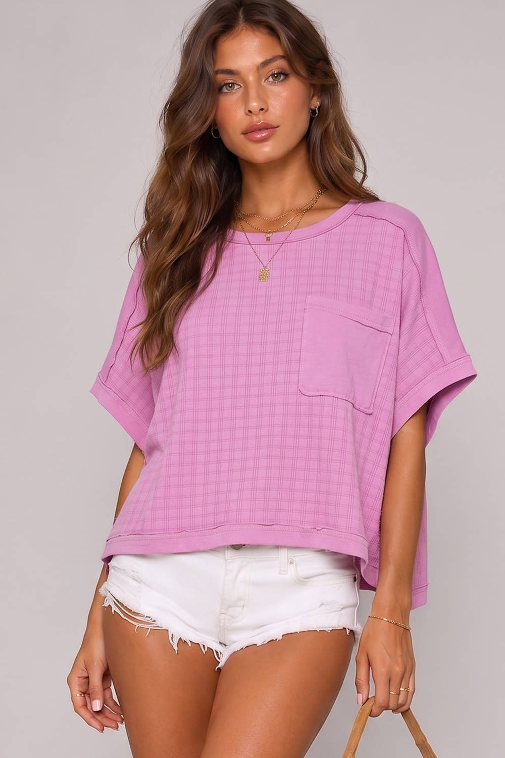 Dolman Sleeve Textured Knit Top – Patch Pocket Casual