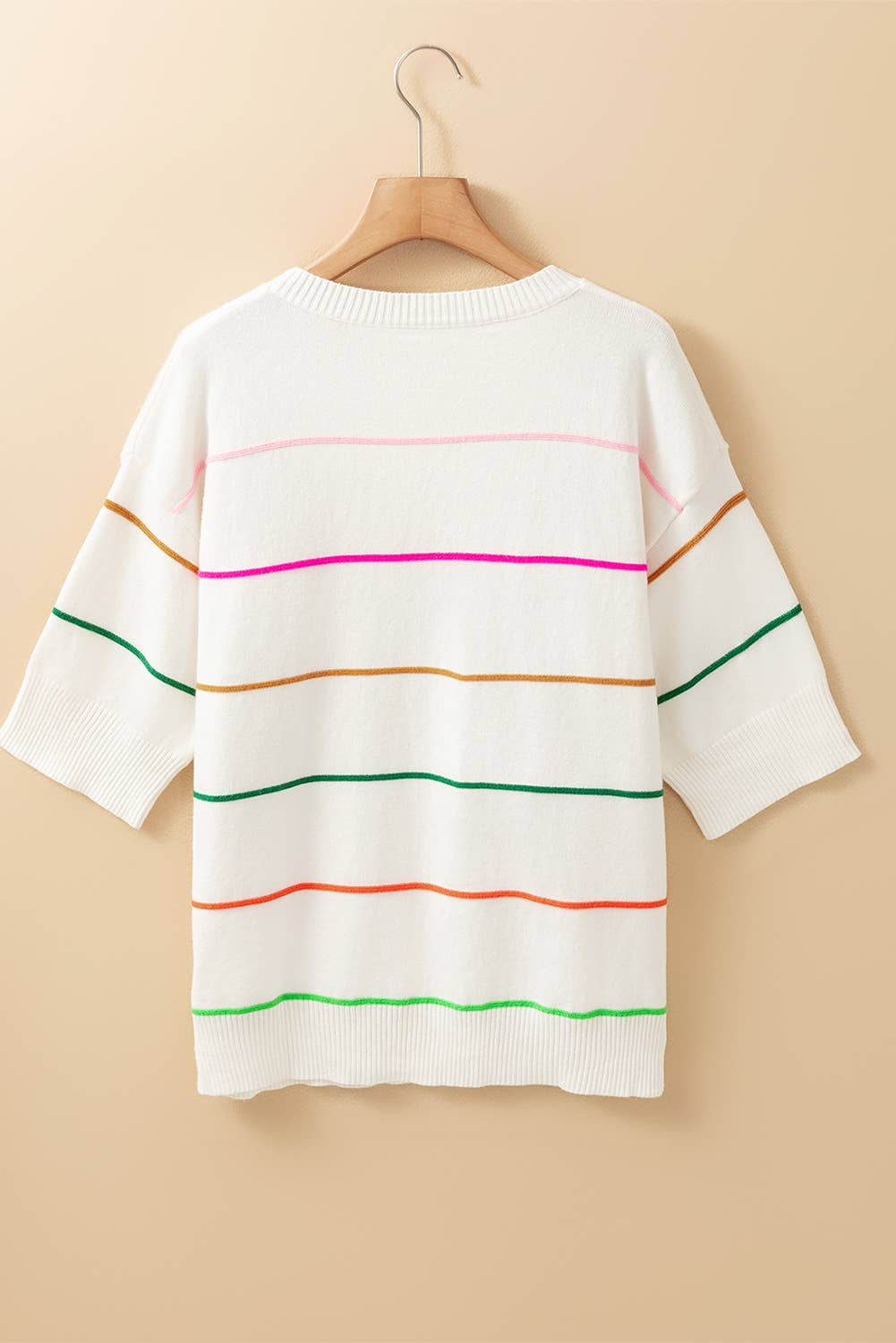 Colorblock Striped Half Sleeve Drop Shoulder Sweater