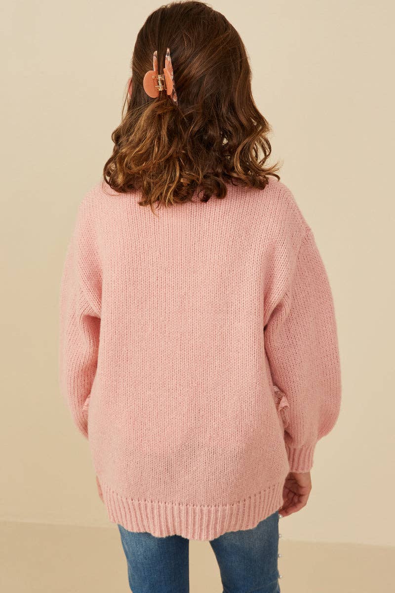 Girls Lace Frilled Buttoned Sweater Cardigan