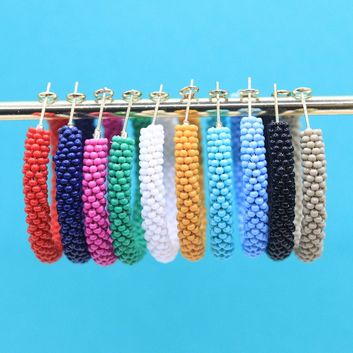 Custom Solid Beaded Hoop Earrings