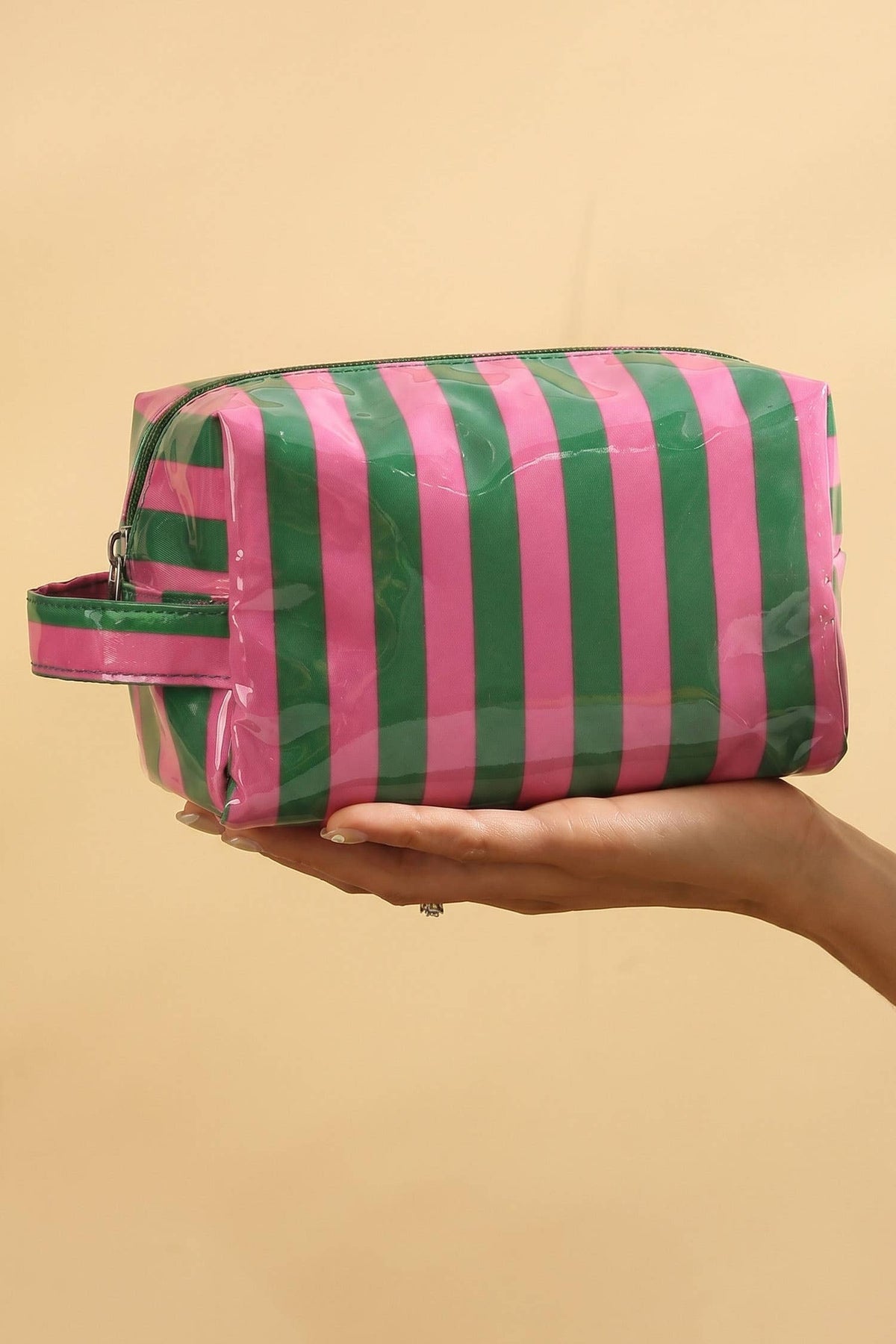 LAS Striped Durable Zipper Handle Cosmetic Bag