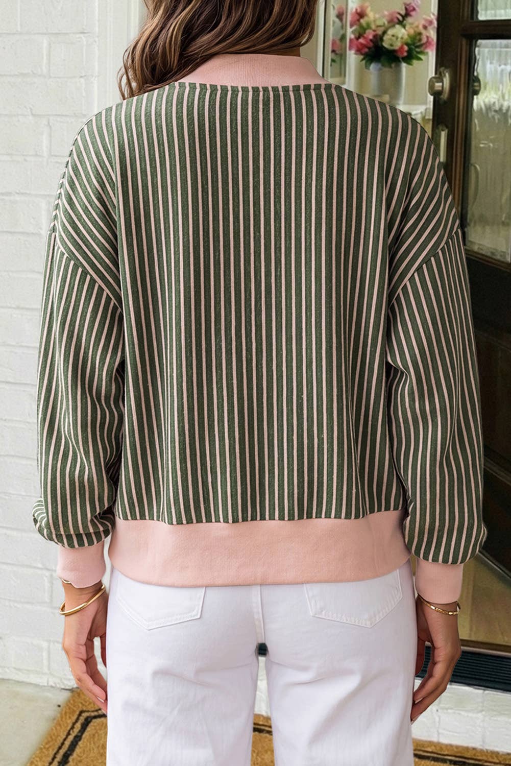 Striped Patchwork Snap Button Cardigan