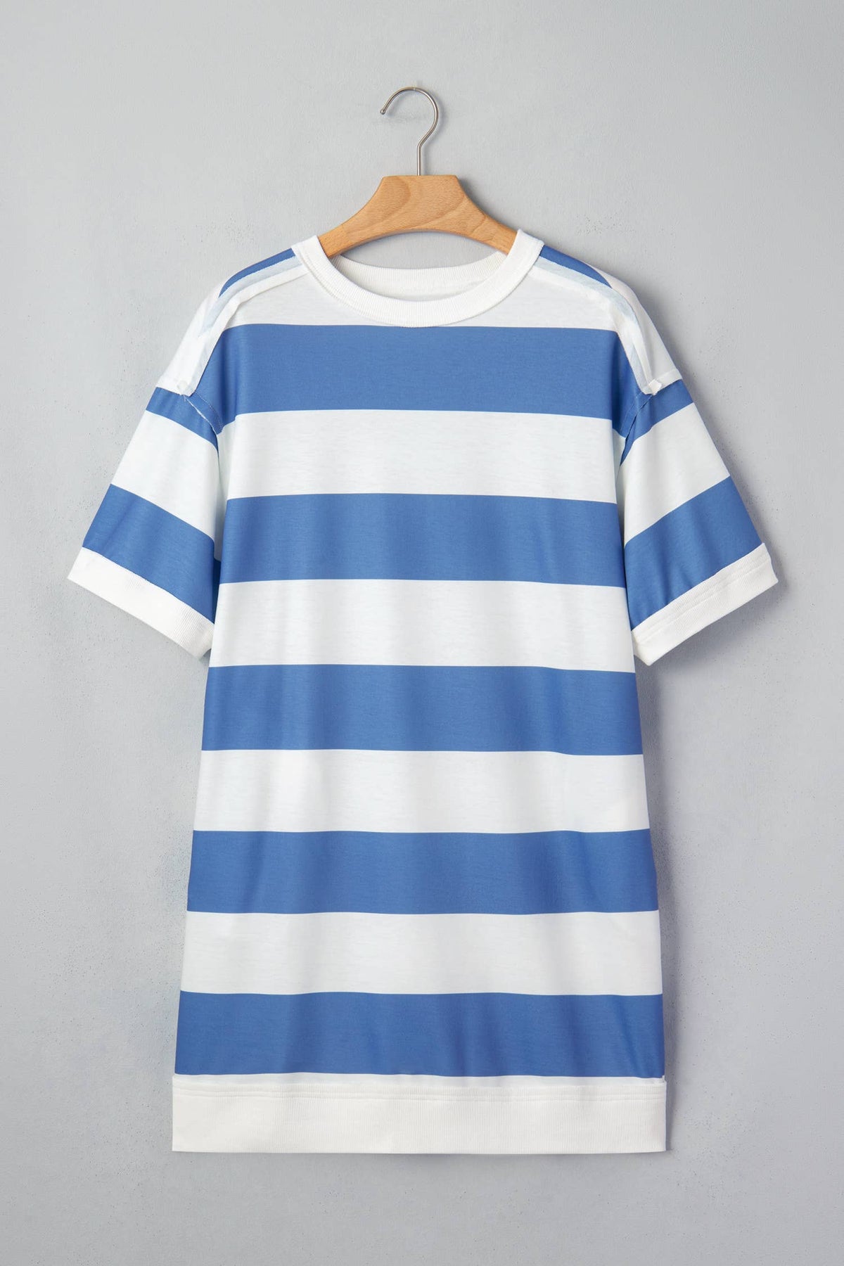 Stripe Raw Seam Shoulder Detail Casual Tee Dress