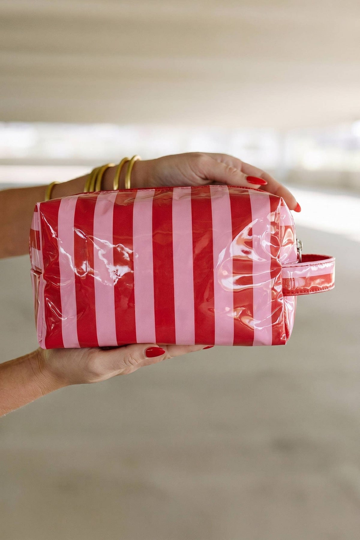 LAS Striped Durable Zipper Handle Cosmetic Bag