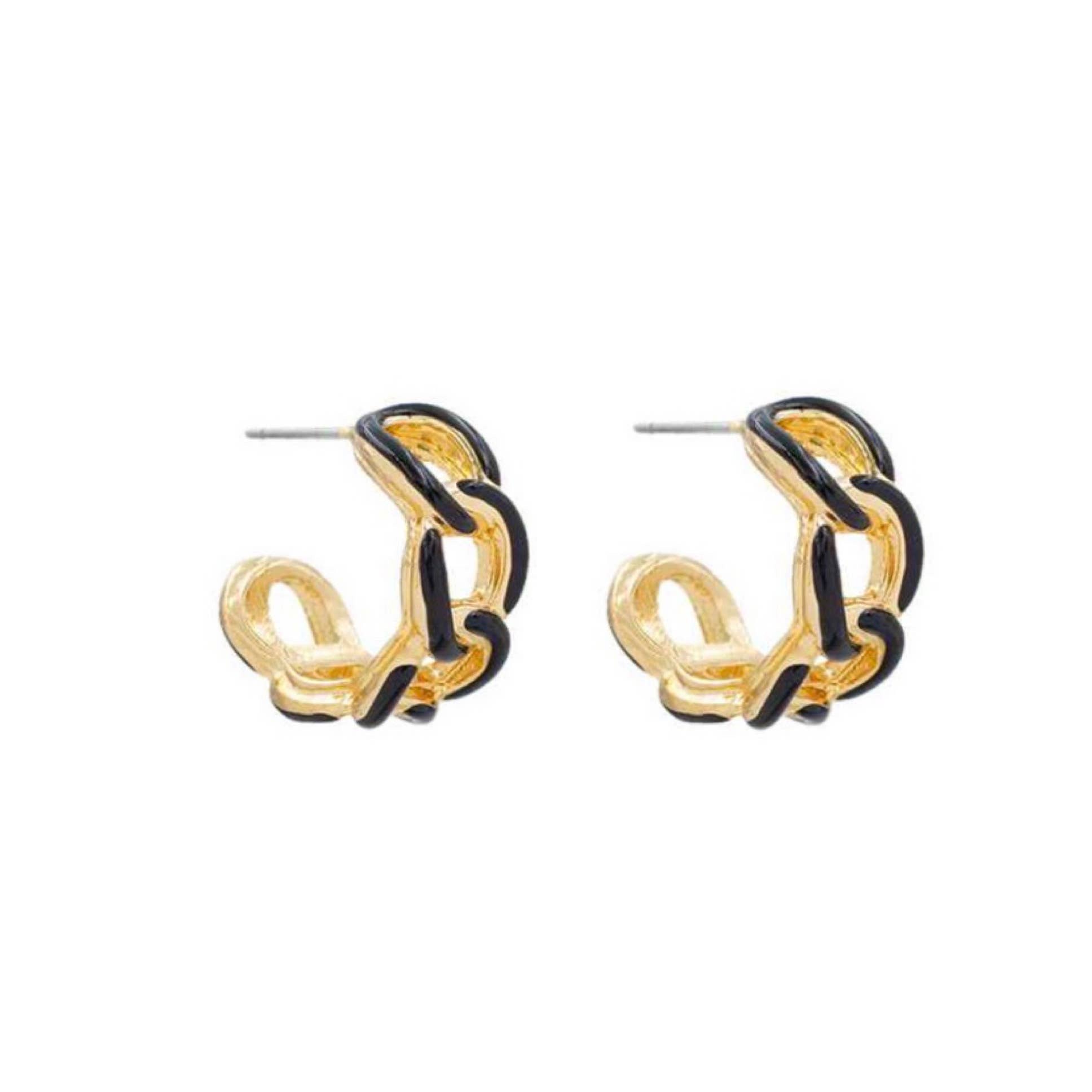 Black + Gold Acrylic Link Hoop Earrings