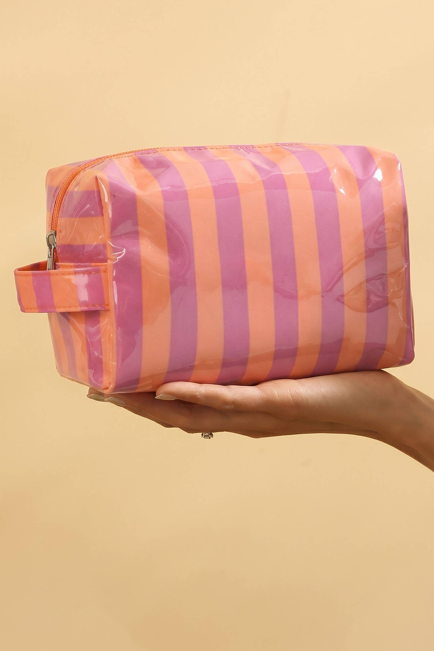 LAS Striped Durable Zipper Handle Cosmetic Bag