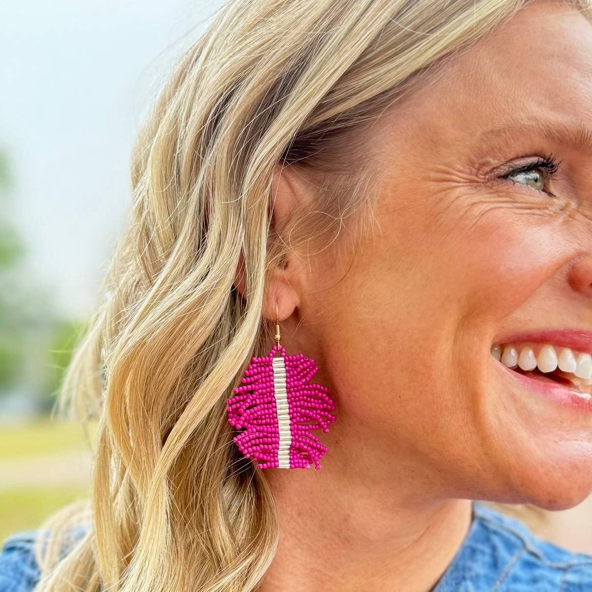 Custom Fuchsia Beaded Palm Fringe Earrings