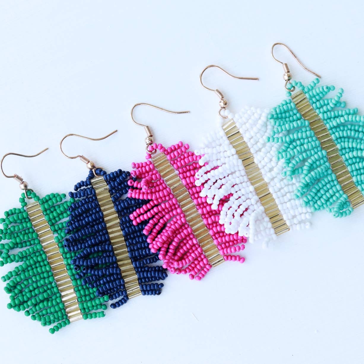 Custom Fuchsia Beaded Palm Fringe Earrings