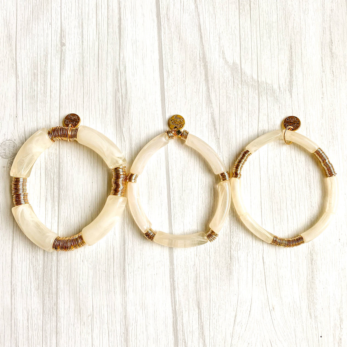 Clear Ivory Marble Acrylic Tube Bamboo Bracelet