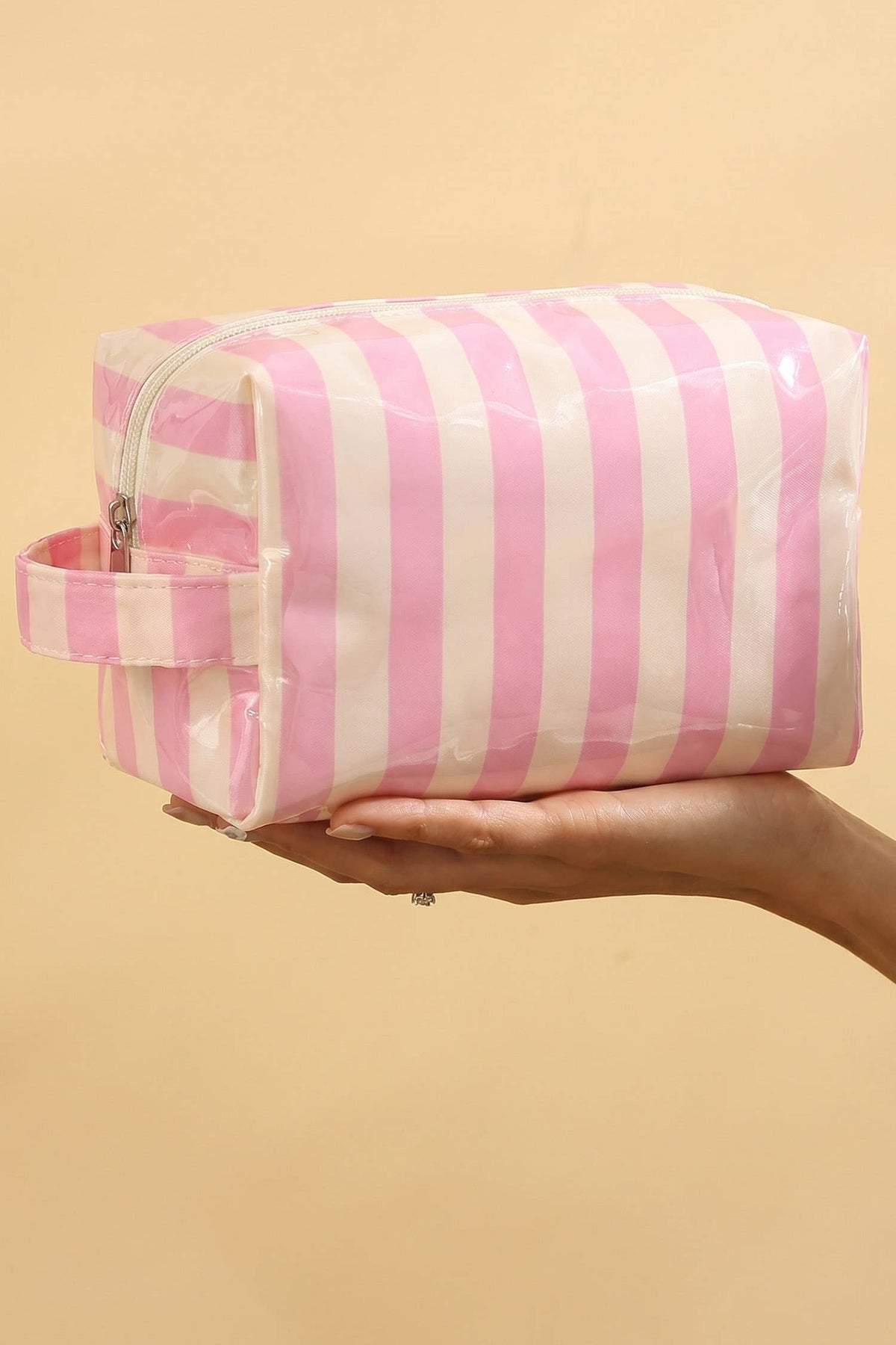 LAS Striped Durable Zipper Handle Cosmetic Bag