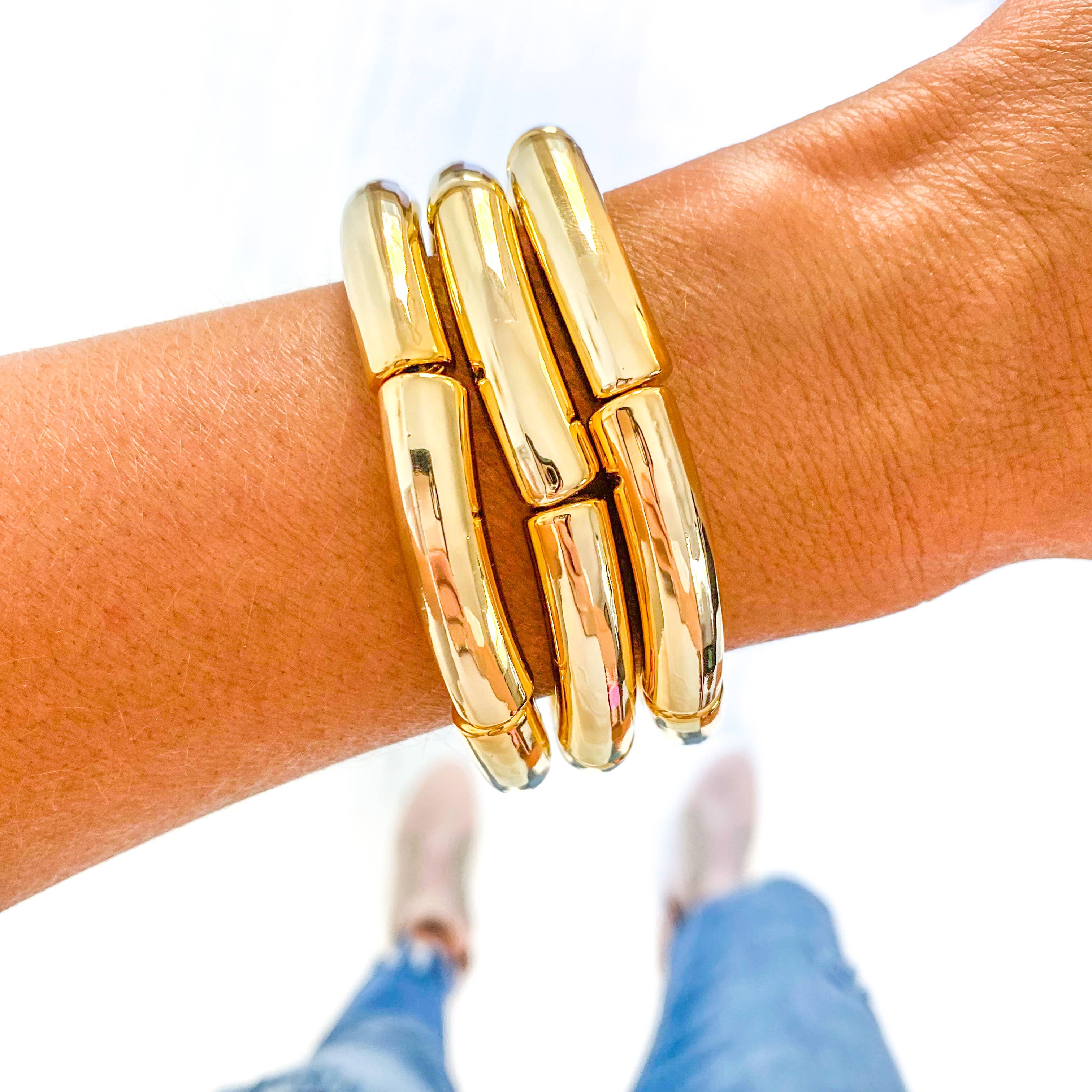 Clear Ivory Marble Acrylic Tube Bamboo Bracelet