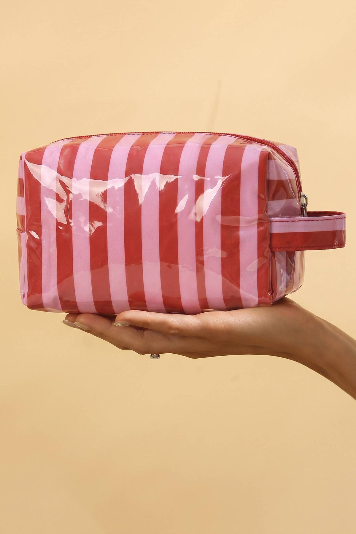 LAS Striped Durable Zipper Handle Cosmetic Bag