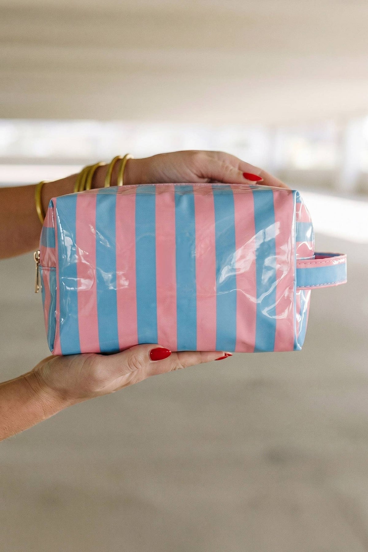 LAS Striped Durable Zipper Handle Cosmetic Bag