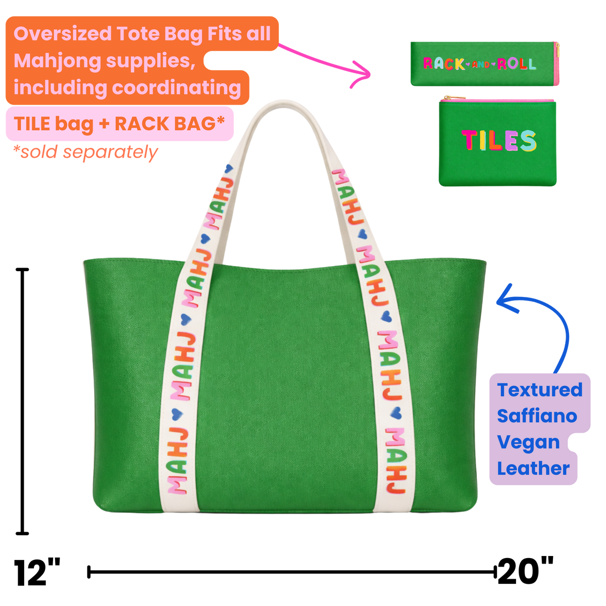 Mahjong Tile Leather Tote Bag | Green