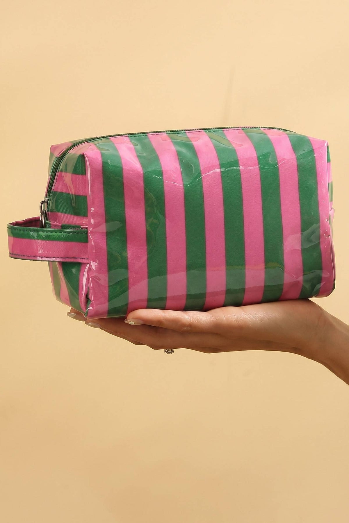 LAS Striped Durable Zipper Handle Cosmetic Bag