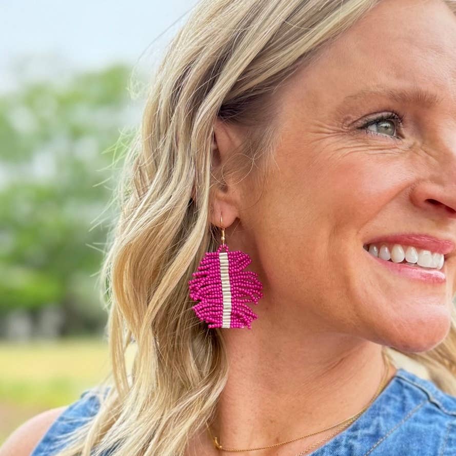 Custom Fuchsia Beaded Palm Fringe Earrings