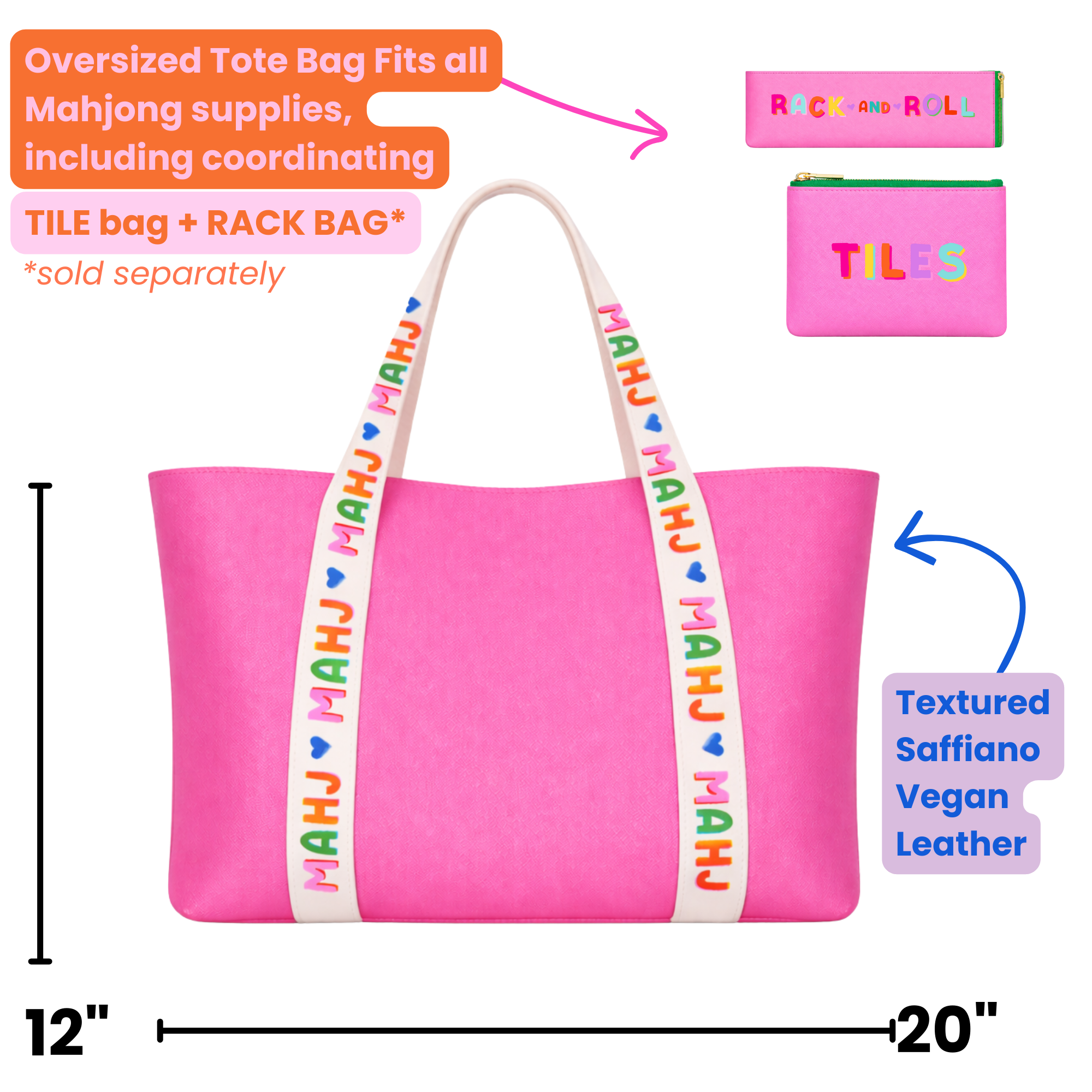 Mahjong Tile Leather Tote Bag | Pink