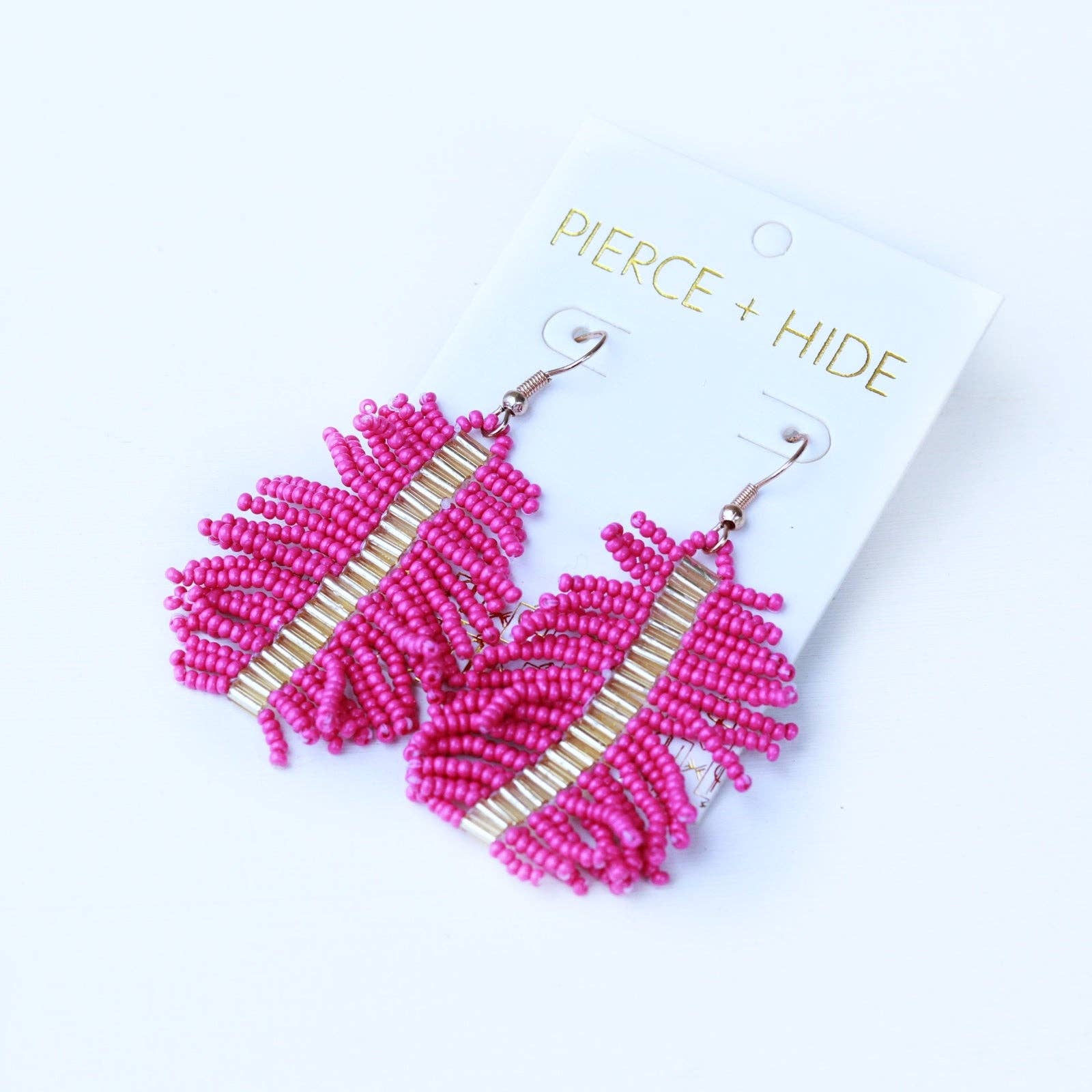 Custom Fuchsia Beaded Palm Fringe Earrings
