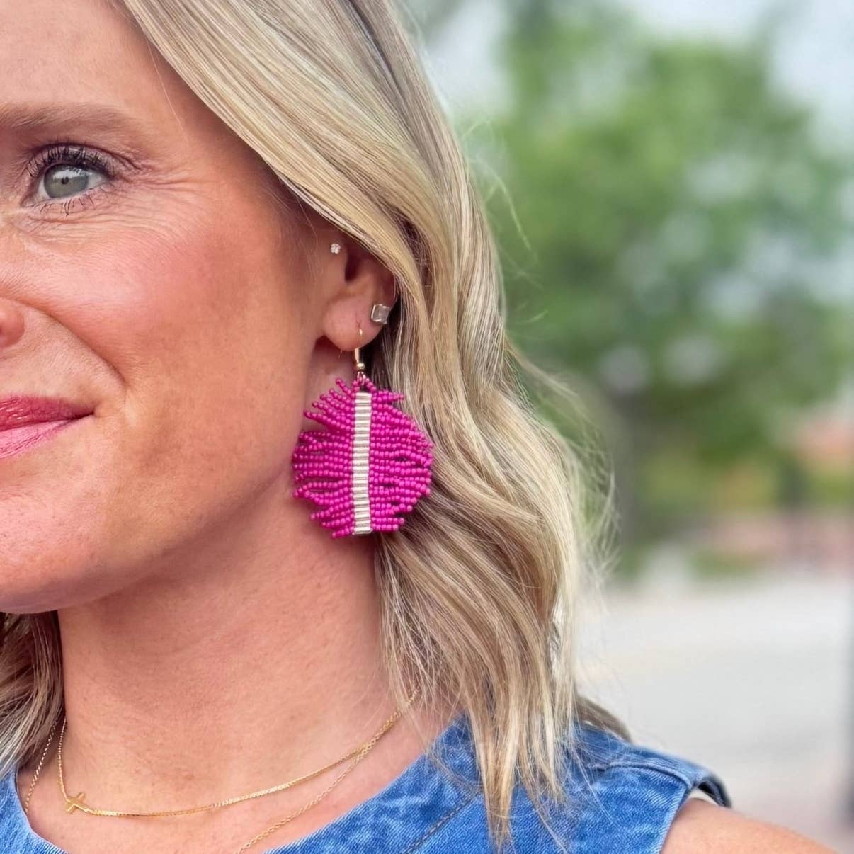 Custom Fuchsia Beaded Palm Fringe Earrings